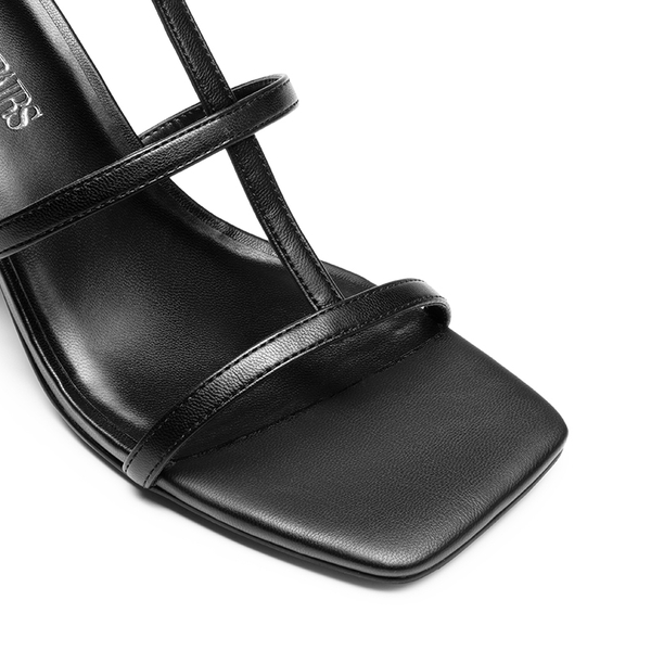T-strap Square Toe Heel Sandals - BLACK - 6